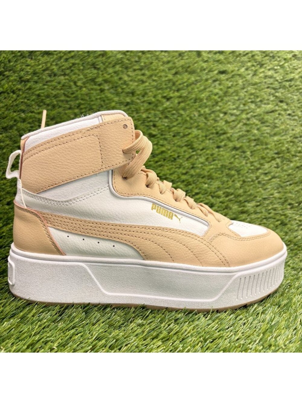 Puma Karmen Rebelle Womens Size 8.5 Beige White Athletic Leather Shoes Sneakers